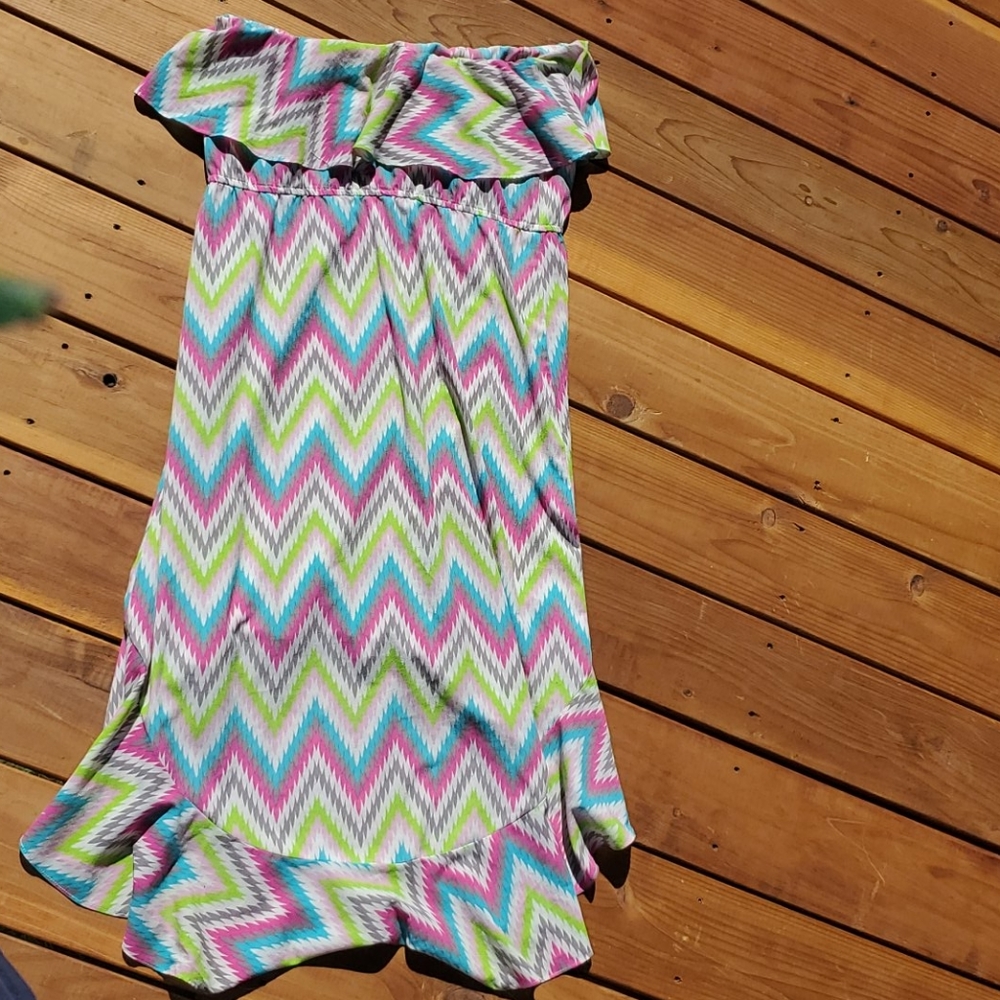 Long Multi Colored Strapless Dress